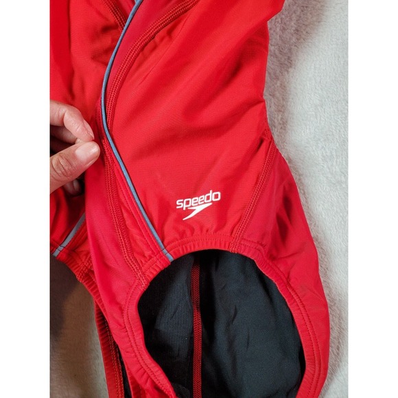 Speedo Swimsuit Womens Size 8 Red Nylon Spaghetti Straps Back Keyhole Logo - Picture 5 of 8